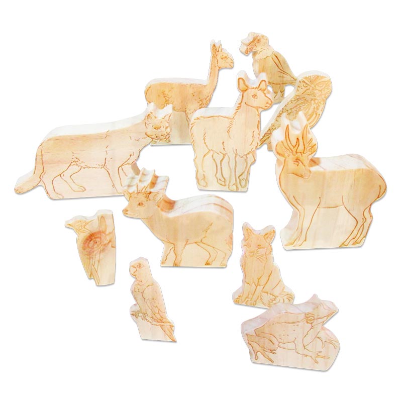 Set de 11 Aves y Animales Chilenos de Madera