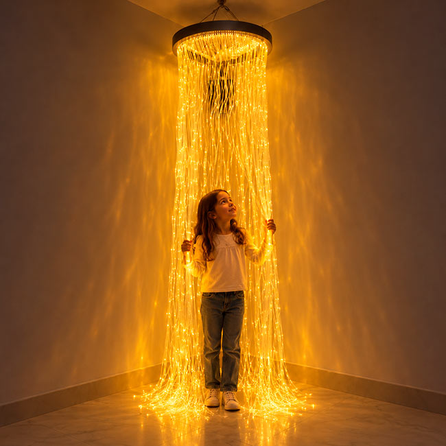 Luz de cascada de fibra óptica redonda de 50 cm de diámetro